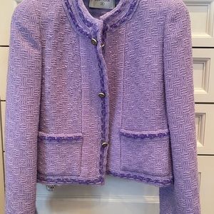 Gorgeous lavender Chanel jacket and skirt!